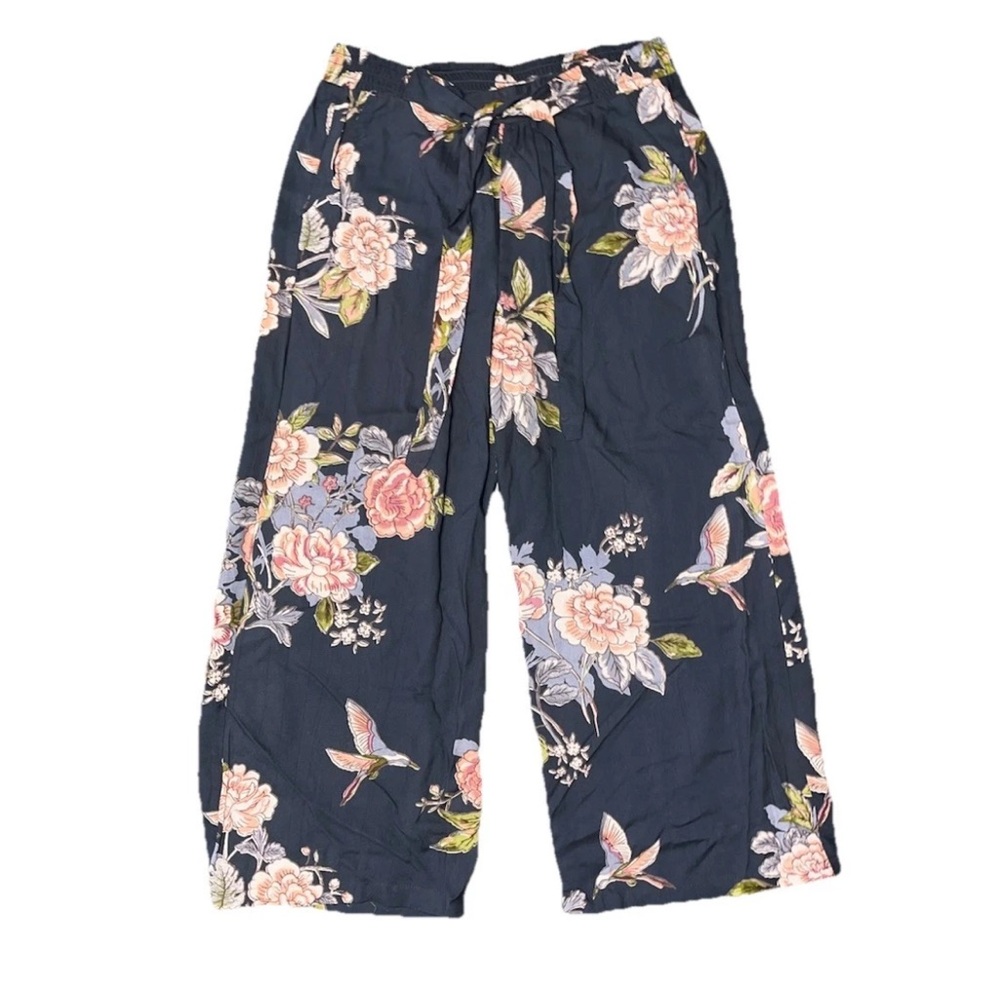 Angie Girls Charcoal Gray Ankle Pink Floral Loose Fit Elastic Pants NWT XL